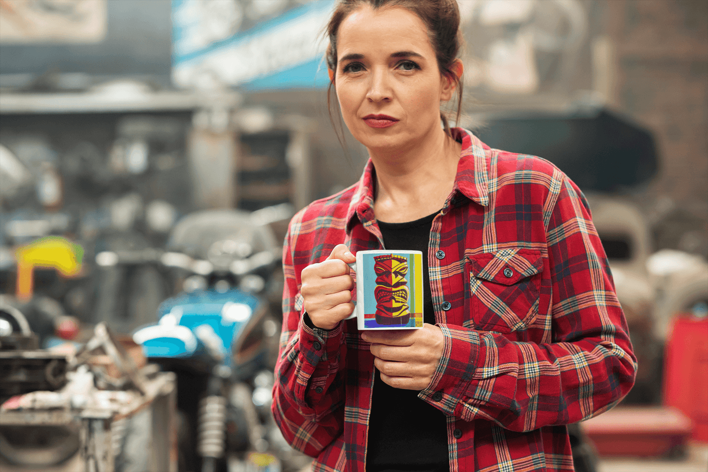 Restless Idol - featuring the artwork of MaddK studio - White glossy mug All American Made coffee Coffee Addiction Coffee Beans Coffee Break Coffee is Life Coffee Lover coffee mug Coffee Snob coffee time FB Keep Calm and Drink Coffee MaddK Made In America restless idol Tiki Tiki art Tiki Bar tiki god Tiki Hut tiki idol Tiki Island Tiki Lounge Tiki Painting tiki tiki Tiki Village