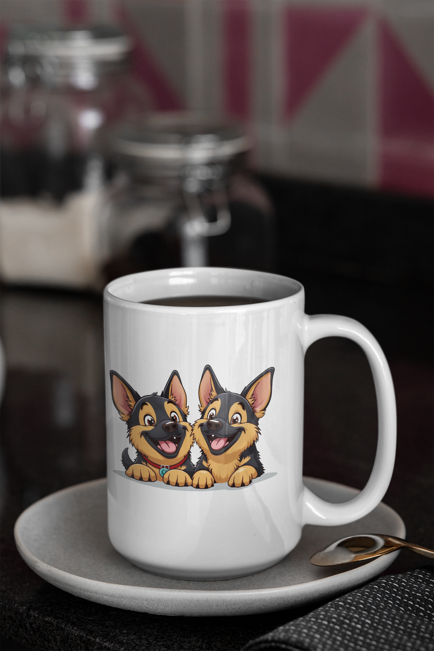 2 happy German Shepherd puppies mug All Caffeine Christmas gift Coffee Time Dog Dog Lover Dog Owner FB German Shepherd gift for mom gift for wife Java Mocha Police Dog Shepherd stocking stuffer