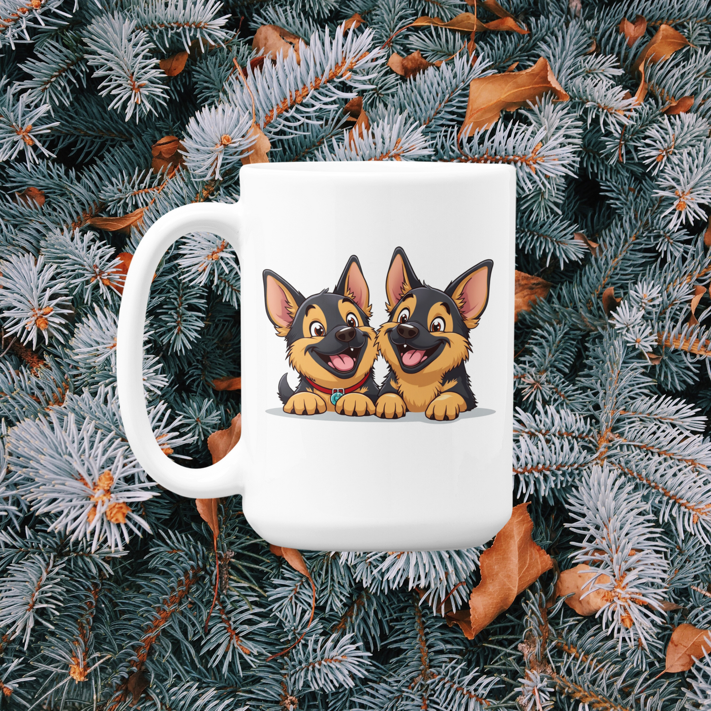 2 happy German Shepherd puppies mug All Caffeine Christmas gift Coffee Time Dog Dog Lover Dog Owner FB German Shepherd gift for mom gift for wife Java Mocha Police Dog Shepherd stocking stuffer