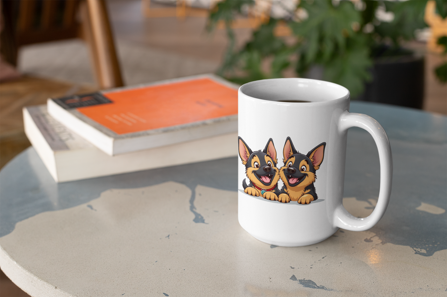 2 happy German Shepherd puppies mug All Caffeine Christmas gift Coffee Time Dog Dog Lover Dog Owner FB German Shepherd gift for mom gift for wife Java Mocha Police Dog Shepherd stocking stuffer