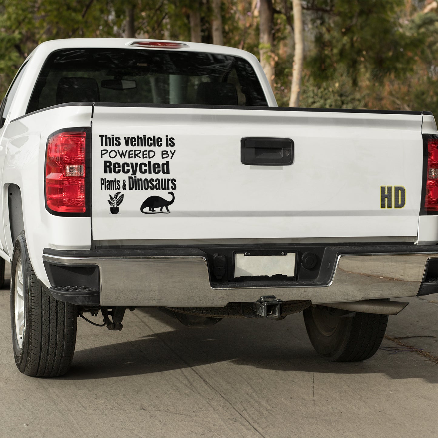This vehicle is powered by recycled plants and dinosaurs Vinyl decal All Anti-EV decal stickers Decals for cars Decals for Trucks decals for tumblers dinosaur dinosaurs EV FB Green vehicle minivan sticker recycle SUV decals tesla truck decals window decal car Window decals window decor