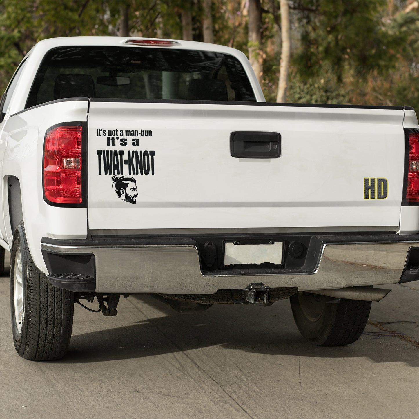 It's not a man-bun it's a twat-knot vinyl decal All decal stickers Decals for cars Decals for Trucks decals for tumblers FB man-bun manbun SUV decals truck decals twat twat-knot window decal car Window decals window decor