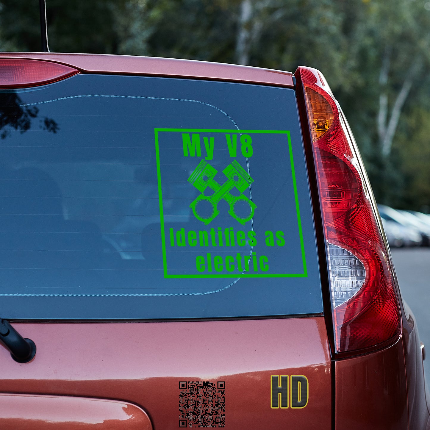 My V8 identifies as electric Vinyl decal All Anti-EV decal stickers Decals for cars Decals for Trucks EV FB minivan sticker SUV decals tesla truck decals window decal car Window decals window decor