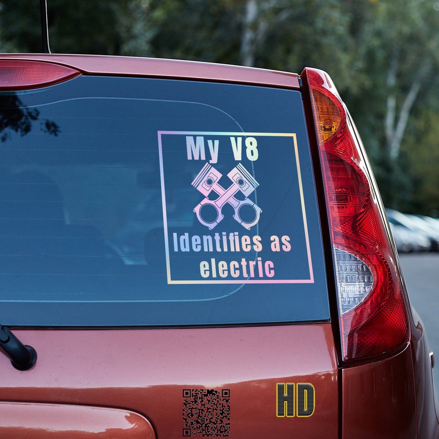 My V8 identifies as electric Vinyl decal All Anti-EV decal stickers Decals for cars Decals for Trucks EV FB minivan sticker SUV decals tesla truck decals window decal car Window decals window decor