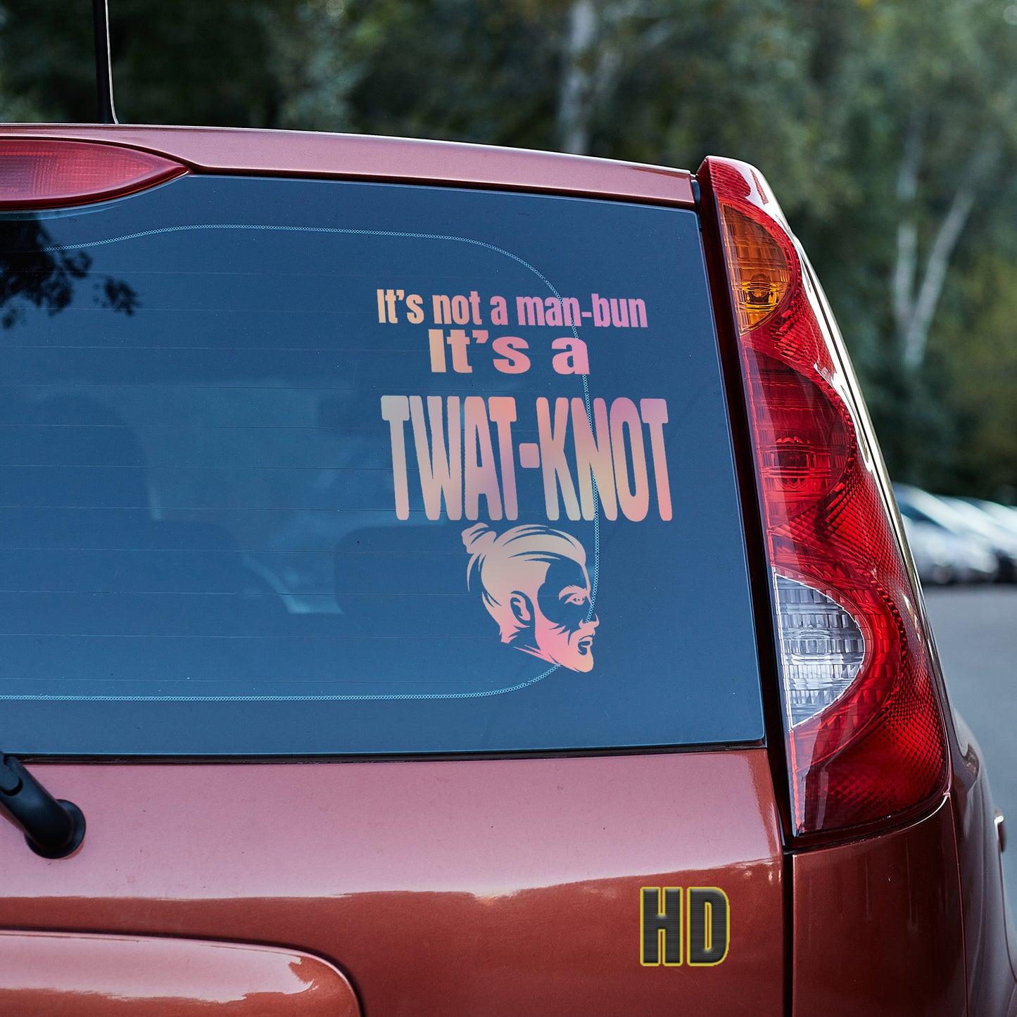 It's not a man-bun it's a twat-knot vinyl decal All decal stickers Decals for cars Decals for Trucks decals for tumblers FB man-bun manbun SUV decals truck decals twat twat-knot window decal car Window decals window decor