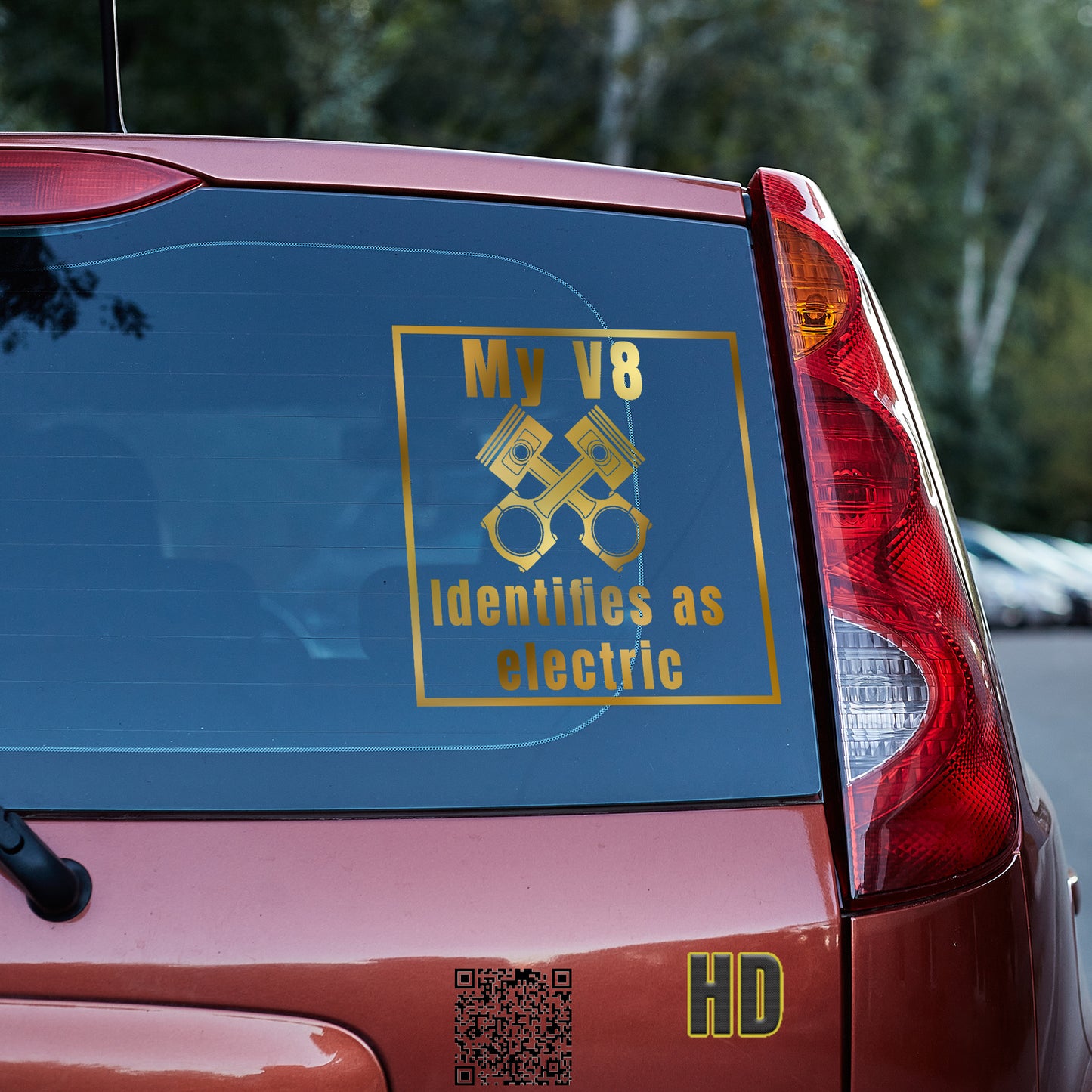 My V8 identifies as electric Vinyl decal All Anti-EV decal stickers Decals for cars Decals for Trucks EV FB minivan sticker SUV decals tesla truck decals window decal car Window decals window decor