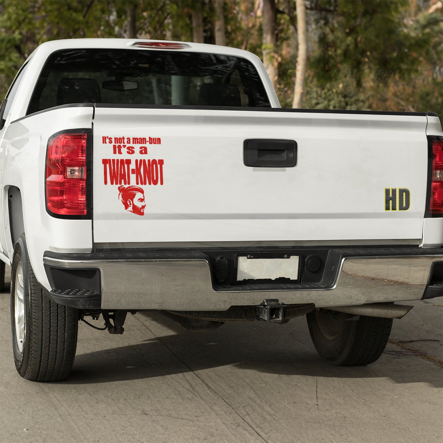 It's not a man-bun it's a twat-knot vinyl decal All decal stickers Decals for cars Decals for Trucks decals for tumblers FB man-bun manbun SUV decals truck decals twat twat-knot window decal car Window decals window decor
