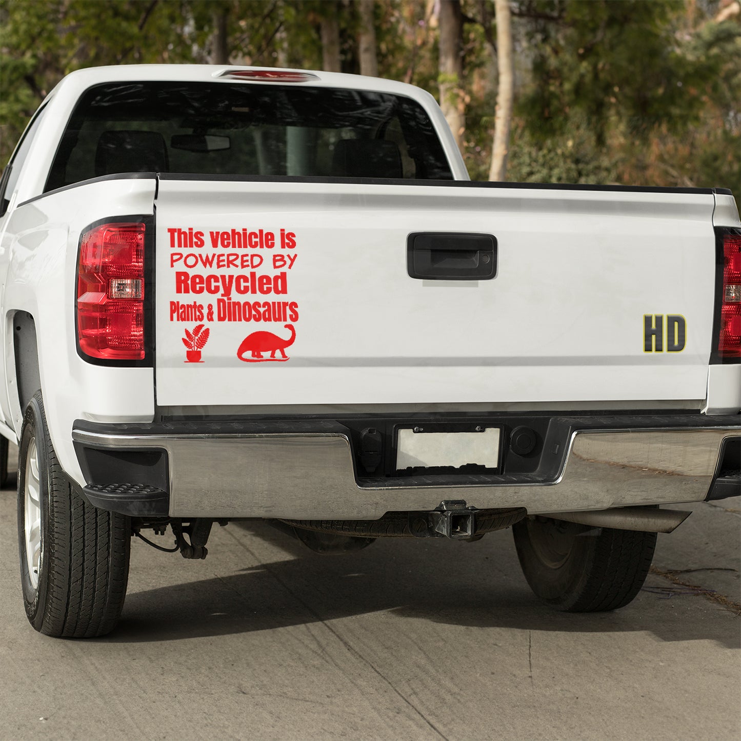 This vehicle is powered by recycled plants and dinosaurs Vinyl decal All Anti-EV decal stickers Decals for cars Decals for Trucks decals for tumblers dinosaur dinosaurs EV FB Green vehicle minivan sticker recycle SUV decals tesla truck decals window decal car Window decals window decor