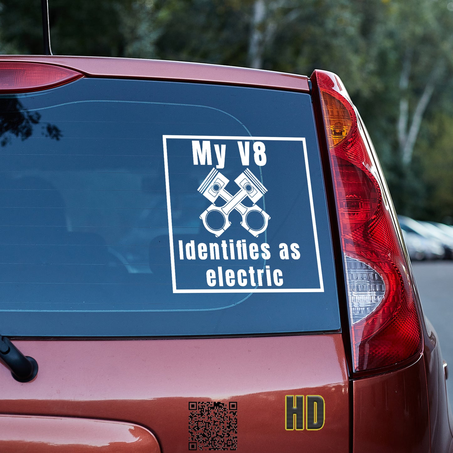 My V8 identifies as electric Vinyl decal All Anti-EV decal stickers Decals for cars Decals for Trucks EV FB minivan sticker SUV decals tesla truck decals window decal car Window decals window decor