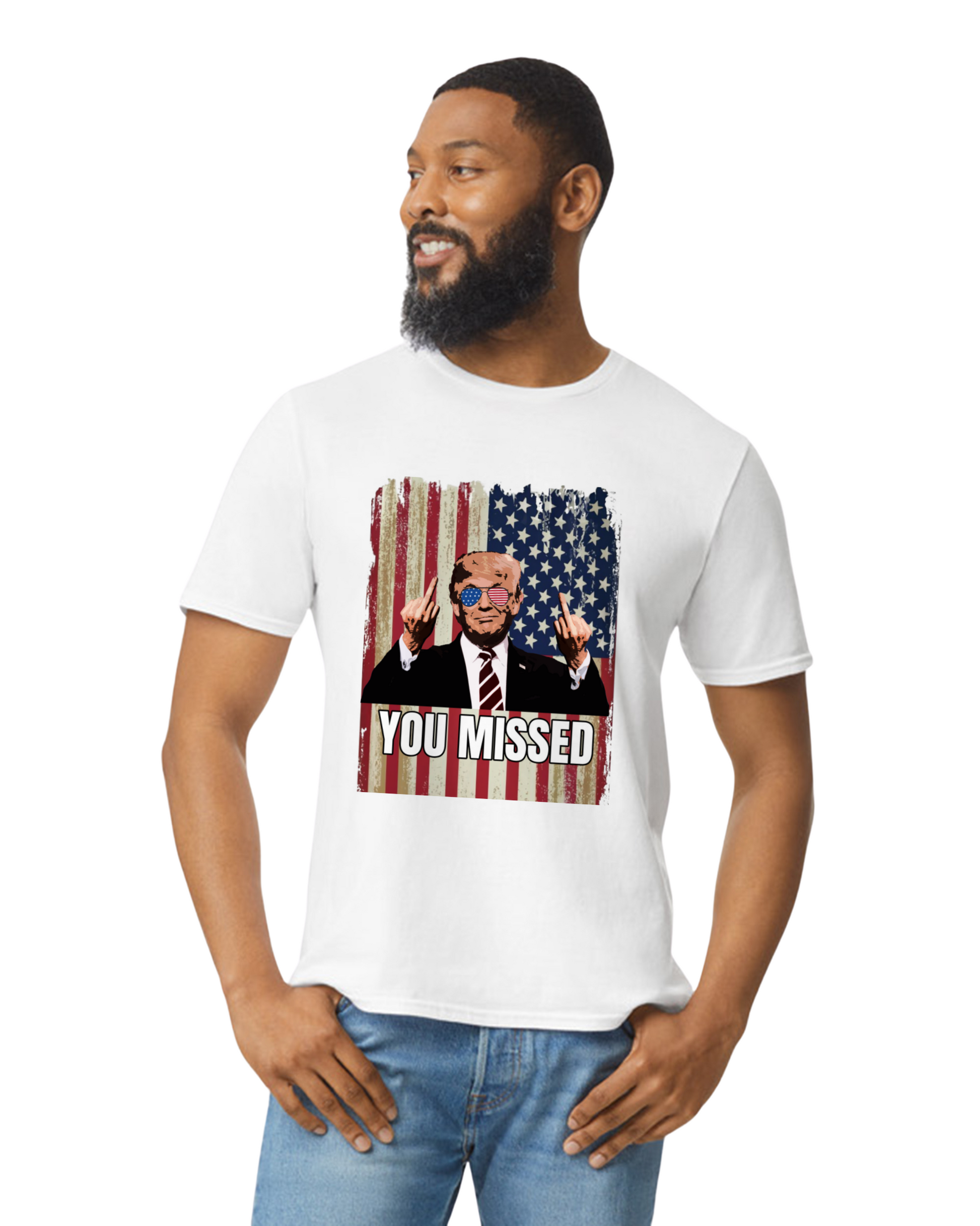 Trump you missed me middle fingers up unisex T-Shirt Christmas gift dads day gift gift for dad gift for grandpa gift for her gift for him gift for mom gift for sister gift for wife Lincoln Continental maga moms gift Panther Trump Trump 2024 Unique gift