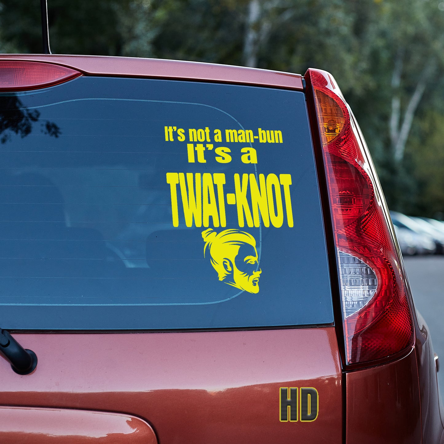 It's not a man-bun it's a twat-knot vinyl decal All decal stickers Decals for cars Decals for Trucks decals for tumblers FB man-bun manbun SUV decals truck decals twat twat-knot window decal car Window decals window decor