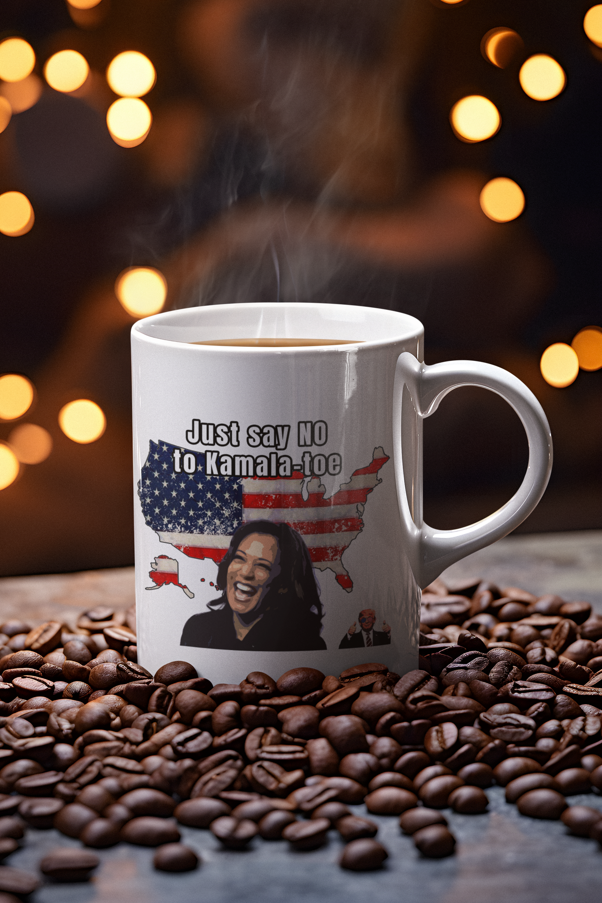 Just say no to Kamala Toe White glossy mug All Caffeine Camel Toe Coffee Time Election FB Harris Java Kamala Mocha