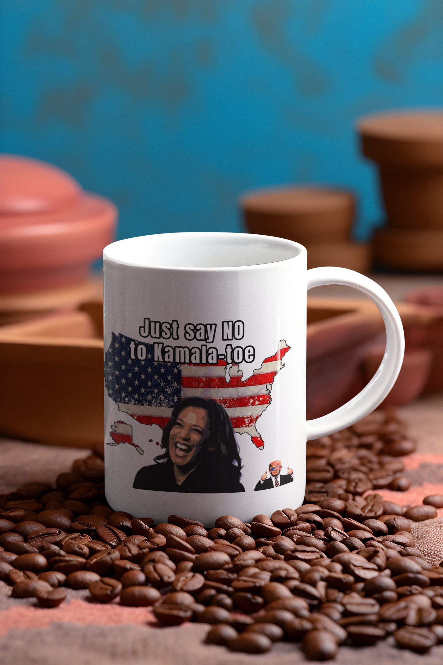 Just say no to Kamala Toe White glossy mug All Caffeine Camel Toe Coffee Time Election FB Harris Java Kamala Mocha