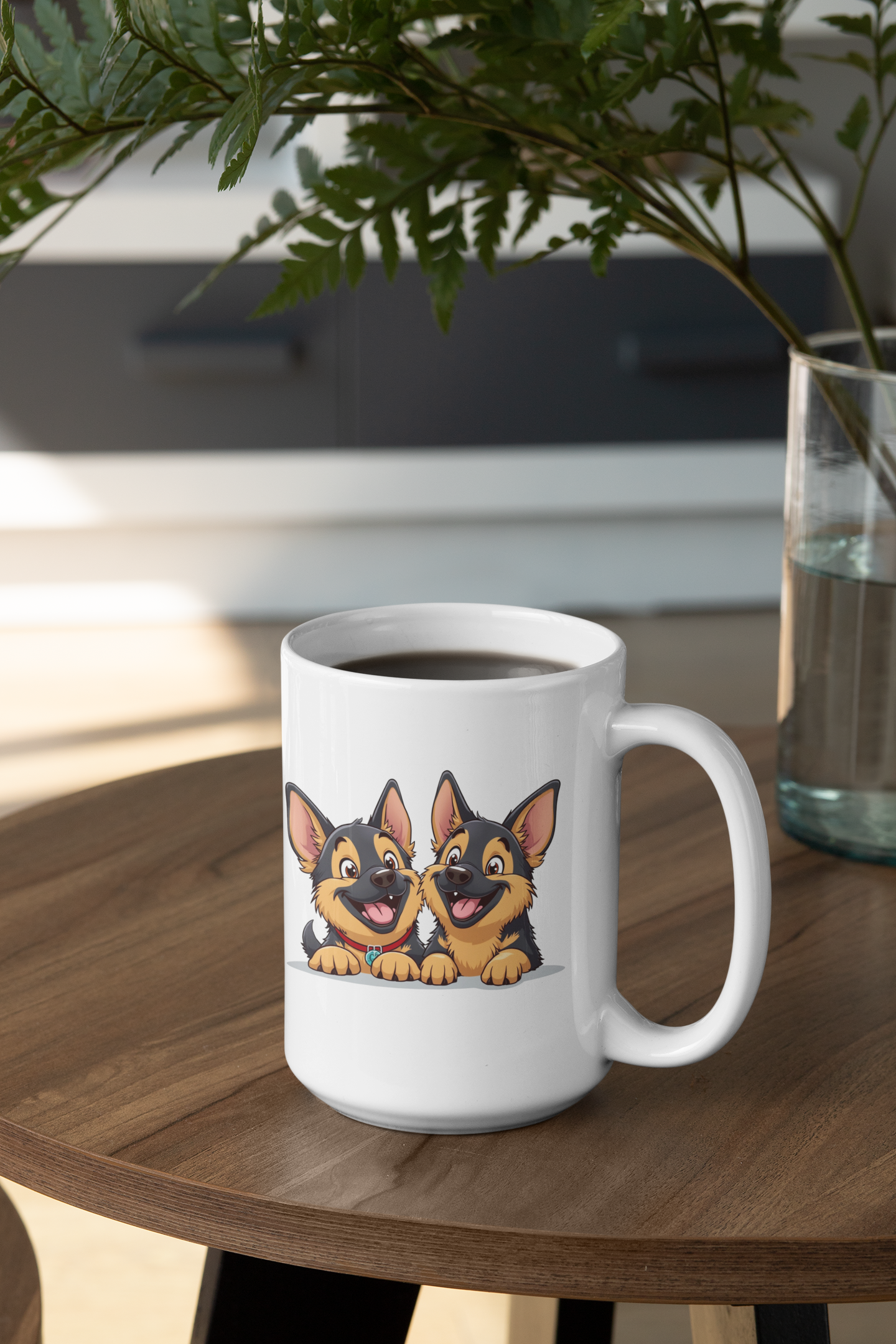 2 happy German Shepherd puppies mug All Caffeine Christmas gift Coffee Time Dog Dog Lover Dog Owner FB German Shepherd gift for mom gift for wife Java Mocha Police Dog Shepherd stocking stuffer