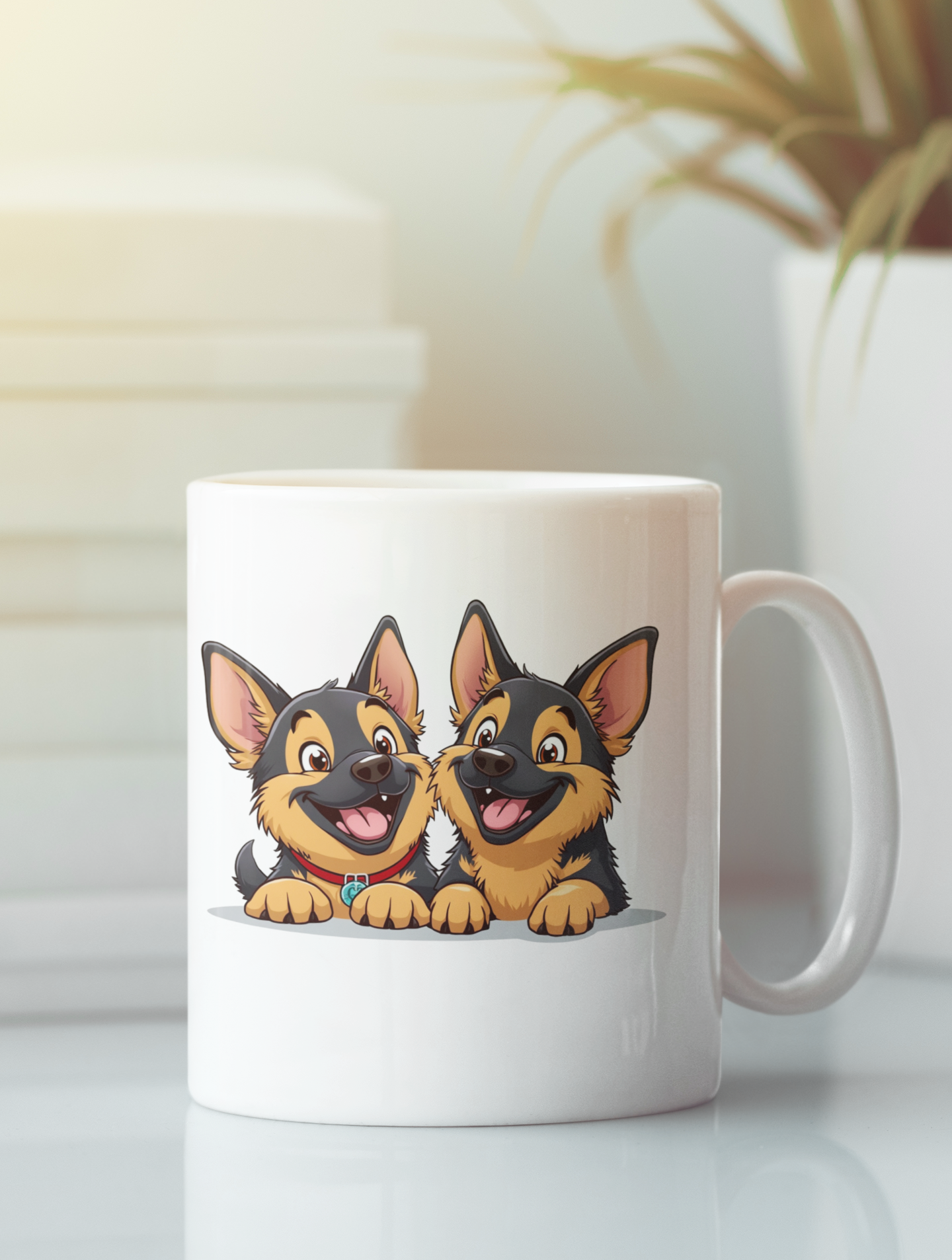 2 happy German Shepherd puppies mug All Caffeine Christmas gift Coffee Time Dog Dog Lover Dog Owner FB German Shepherd gift for mom gift for wife Java Mocha Police Dog Shepherd stocking stuffer