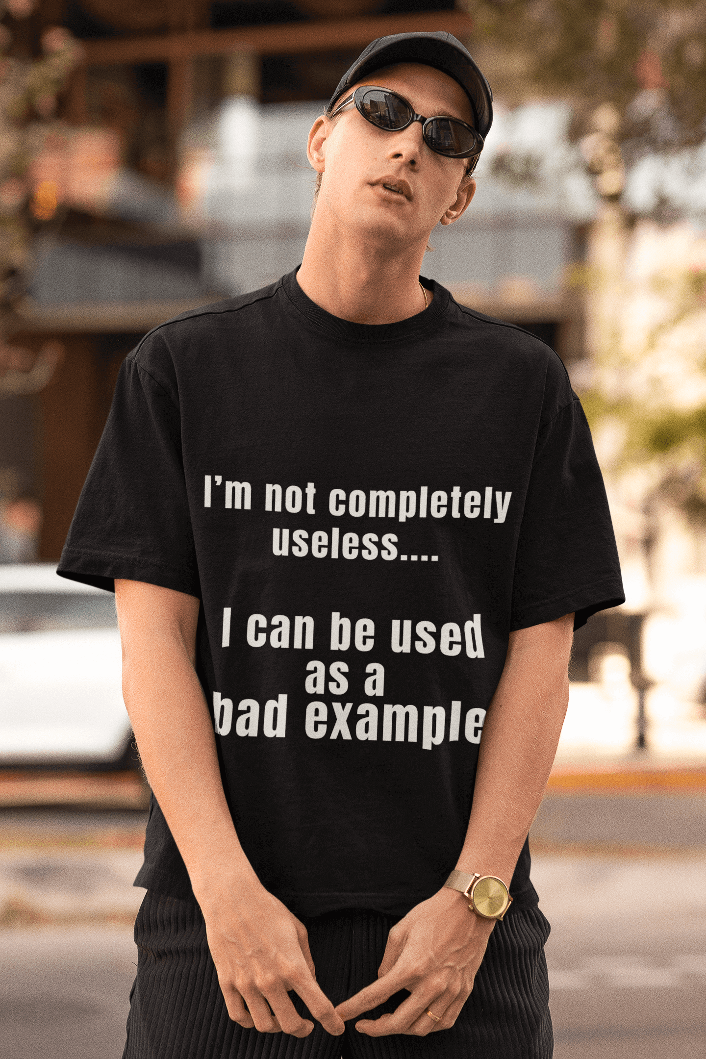 I'm not completely useless... I can be used as a bad example - Short-Sleeve Unisex T-Shirt All dads day Fahters day FB gift for dad gift for grandpa gift for her gift for him gift for husband gift for sister gift for wife hand made Handmade horrible designs horribledesigns made in USA moms day moms gift small business super dad Unique gift