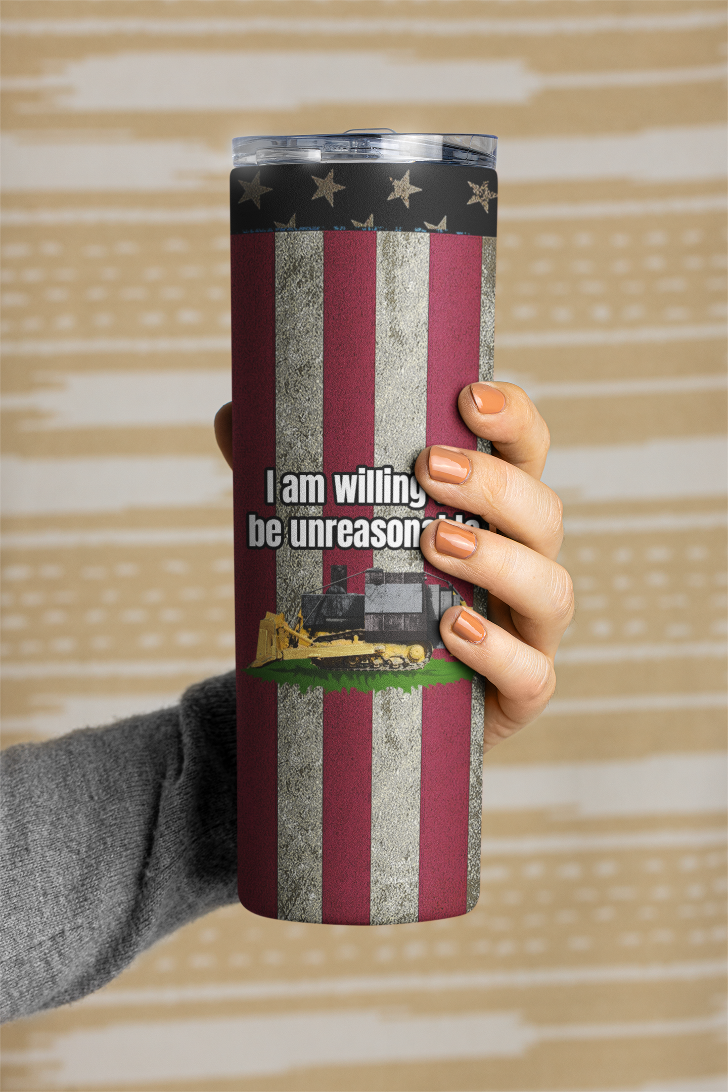 I am willing to be unreasonable 20 ounce tumbler flag fathers day freedom kill dozer killdozer libertarian liberty Marvin Heemeyer mothers day gift Shotgun stocking stuffer