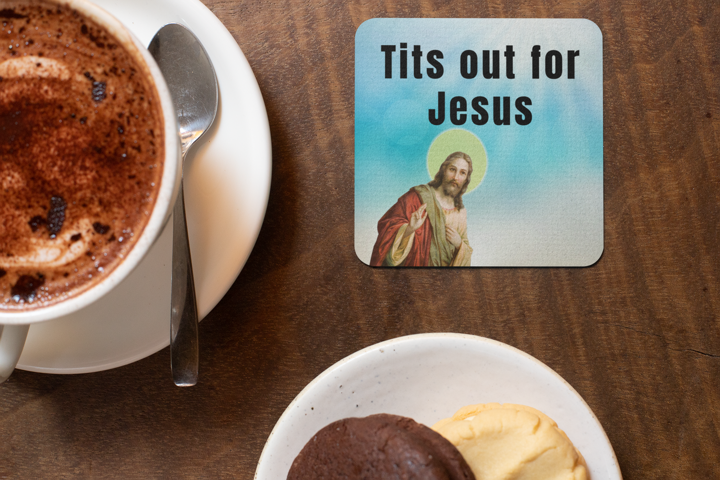 Tits out for Jesus Drink coaster All co-worker gift coaster coaster set FB funny coaster jesus meme stocking stuffer