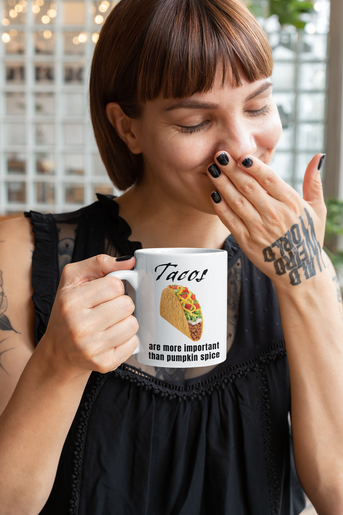 Tacos are more important than Pumpkin Spice - White glossy mug