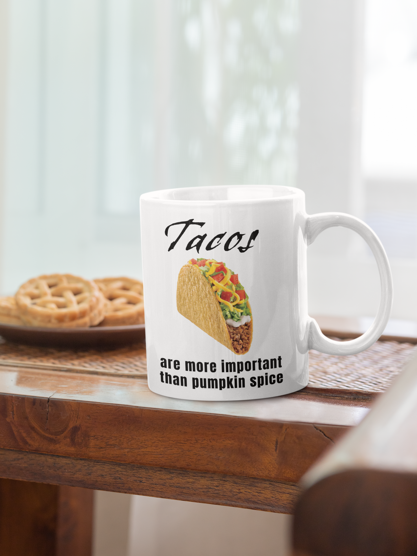 Tacos are more important than Pumpkin Spice - White glossy mug