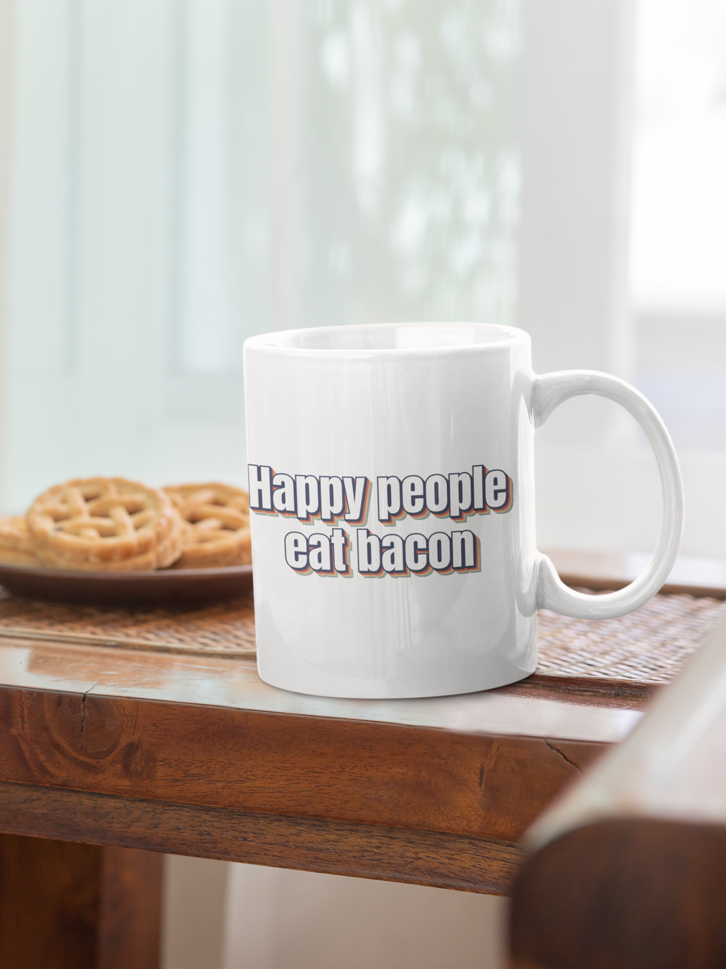 Happy people eat bacon - White glossy mug adult mug All bacon bacon and coffeee bacon bits bacon lover bacon nation Baconator coffee and bacon coffee mug computer mug dishwasher safe mug Everything is better with bacon FB funny coffee mug funny mug mug wake and bacon