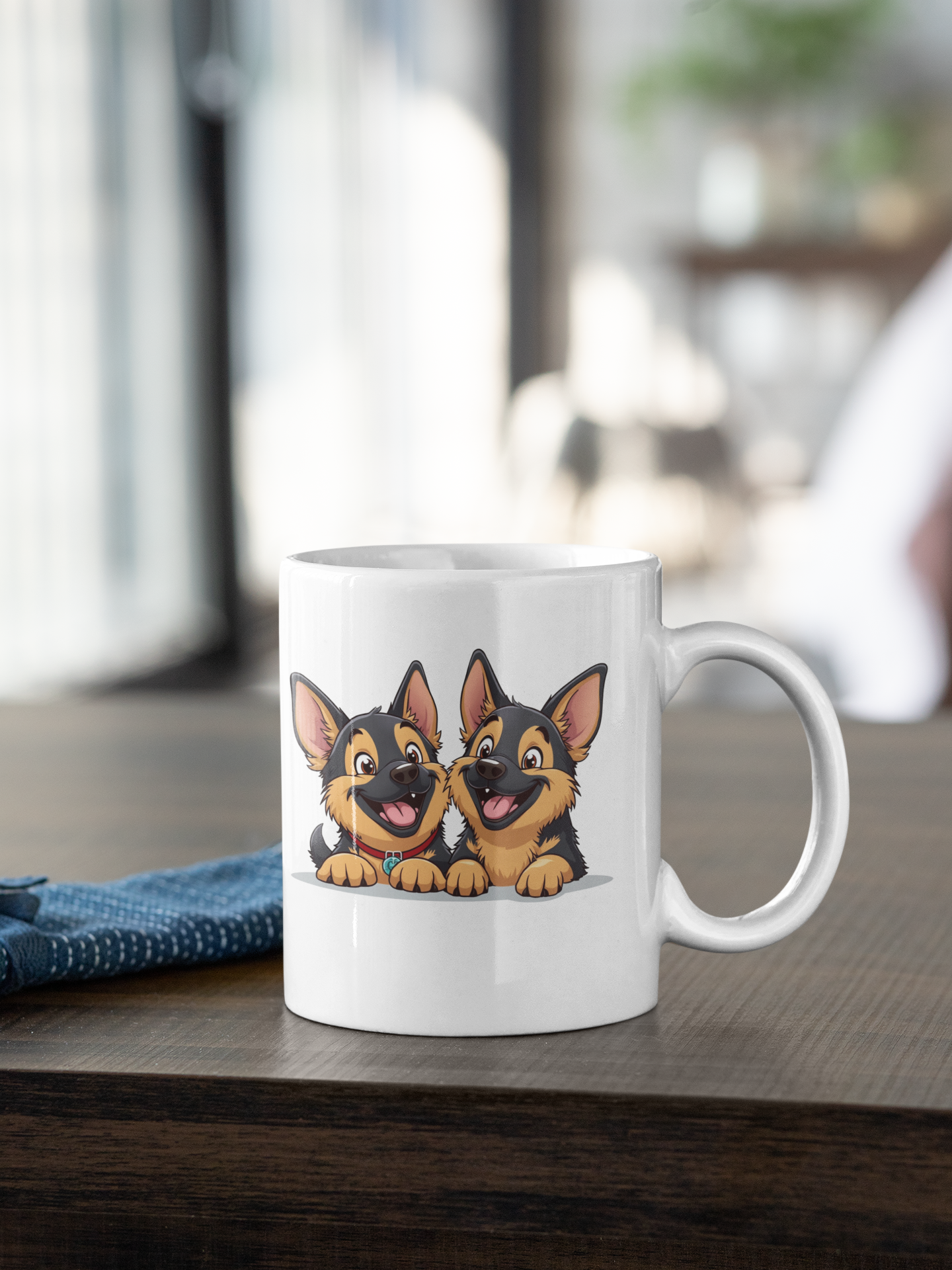 2 happy German Shepherd puppies mug All Caffeine Christmas gift Coffee Time Dog Dog Lover Dog Owner FB German Shepherd gift for mom gift for wife Java Mocha Police Dog Shepherd stocking stuffer