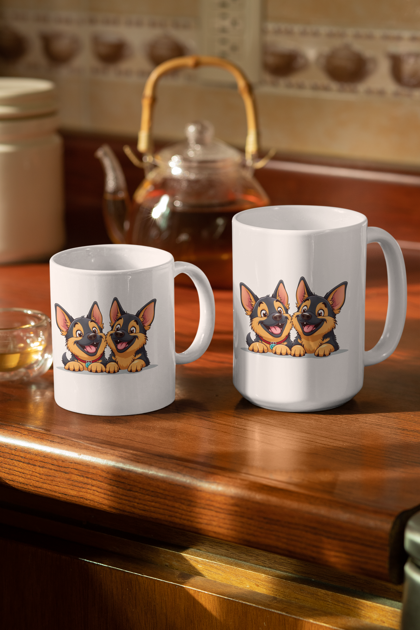 2 happy German Shepherd puppies mug All Caffeine Christmas gift Coffee Time Dog Dog Lover Dog Owner FB German Shepherd gift for mom gift for wife Java Mocha Police Dog Shepherd stocking stuffer