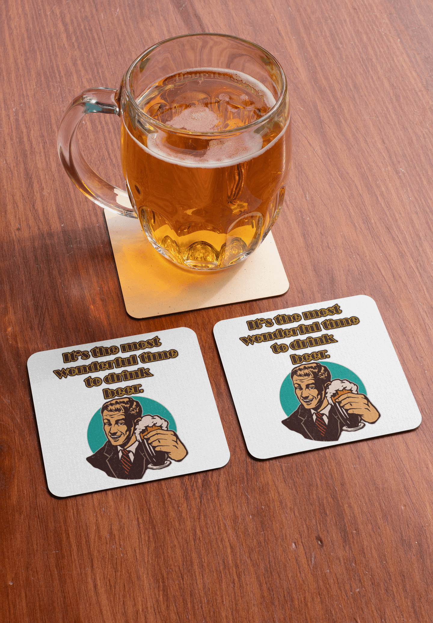 It's the most wonderful time to drink beer - Drink coaster adult beverage adulting alcohol alcoholic beverage All American Made beer beer o clock drink beer FB hops Made In America made in USA retro