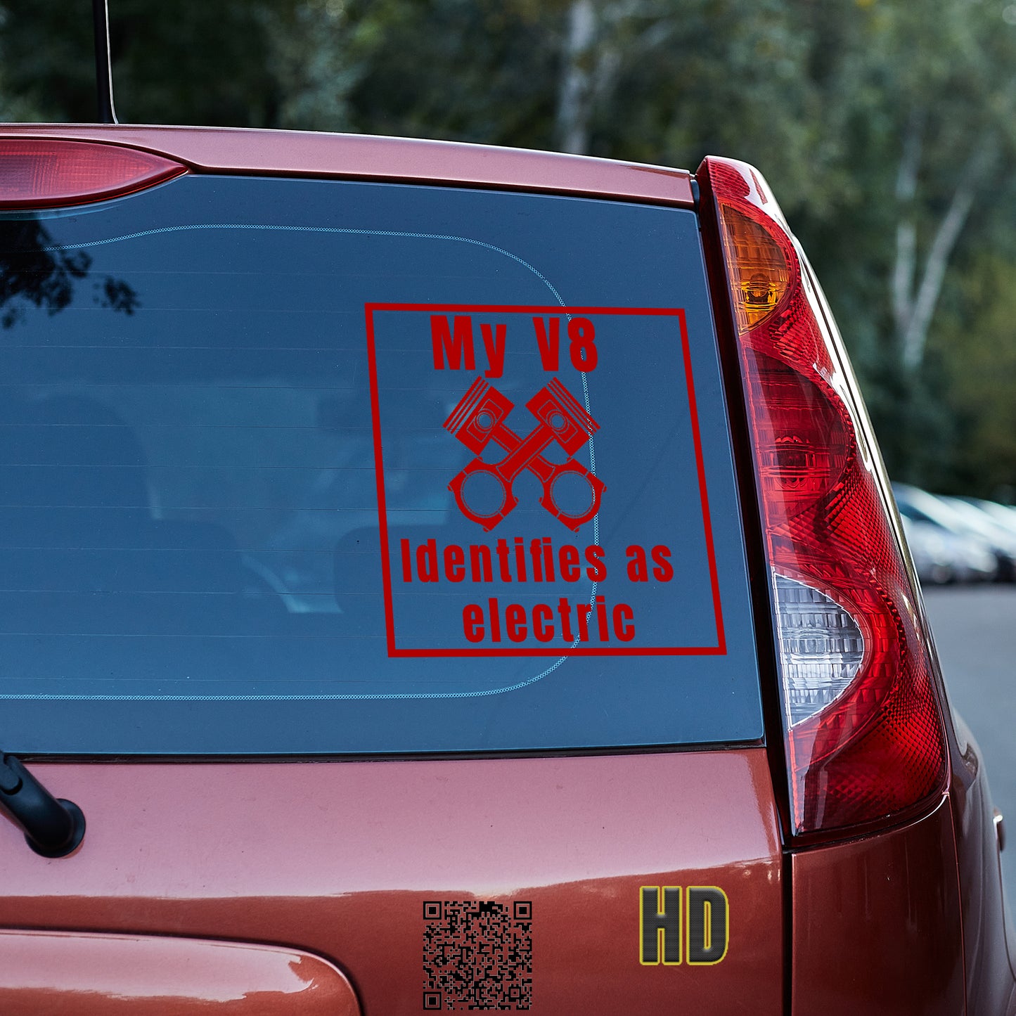 My V8 identifies as electric Vinyl decal All Anti-EV decal stickers Decals for cars Decals for Trucks EV FB minivan sticker SUV decals tesla truck decals window decal car Window decals window decor
