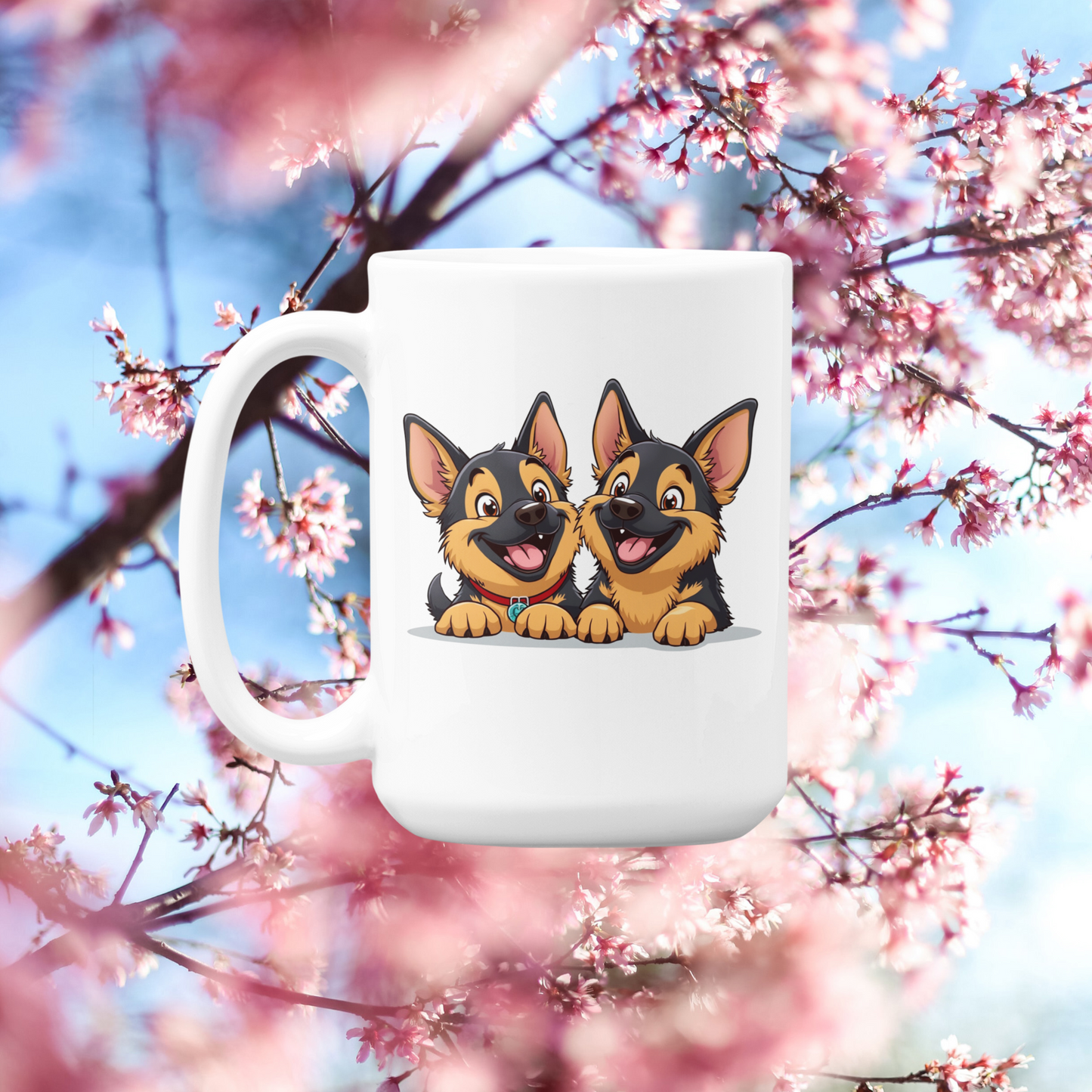 2 happy German Shepherd puppies mug All Caffeine Christmas gift Coffee Time Dog Dog Lover Dog Owner FB German Shepherd gift for mom gift for wife Java Mocha Police Dog Shepherd stocking stuffer