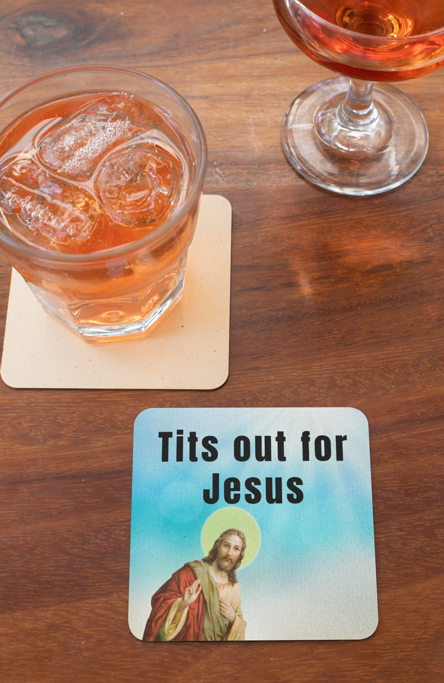 Tits out for Jesus Drink coaster All co-worker gift coaster coaster set FB funny coaster jesus meme stocking stuffer