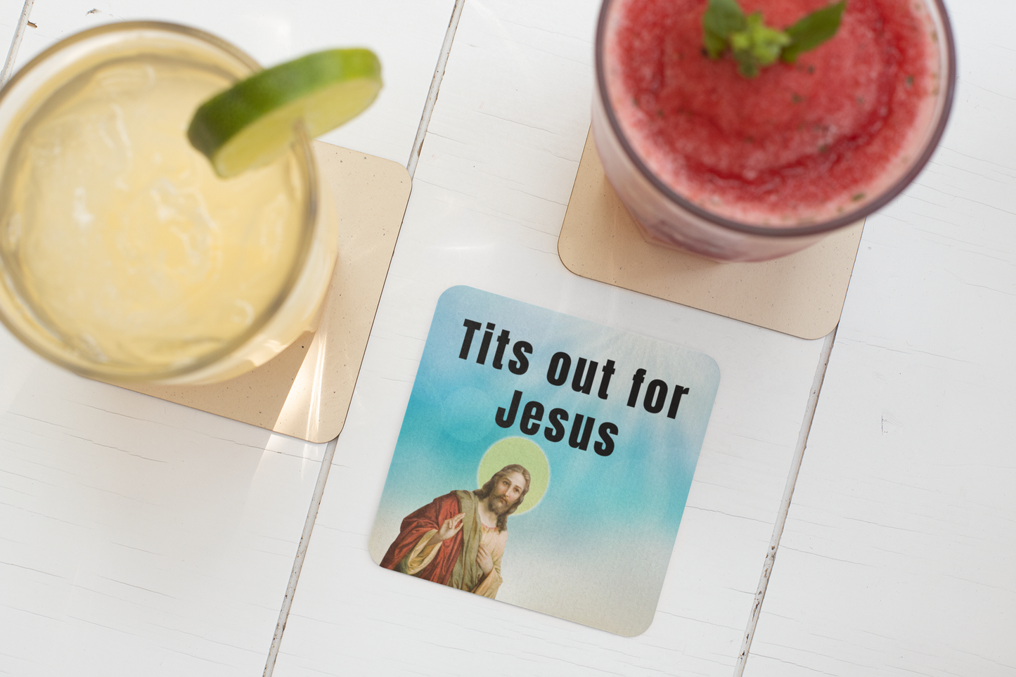 Tits out for Jesus Drink coaster All co-worker gift coaster coaster set FB funny coaster jesus meme stocking stuffer