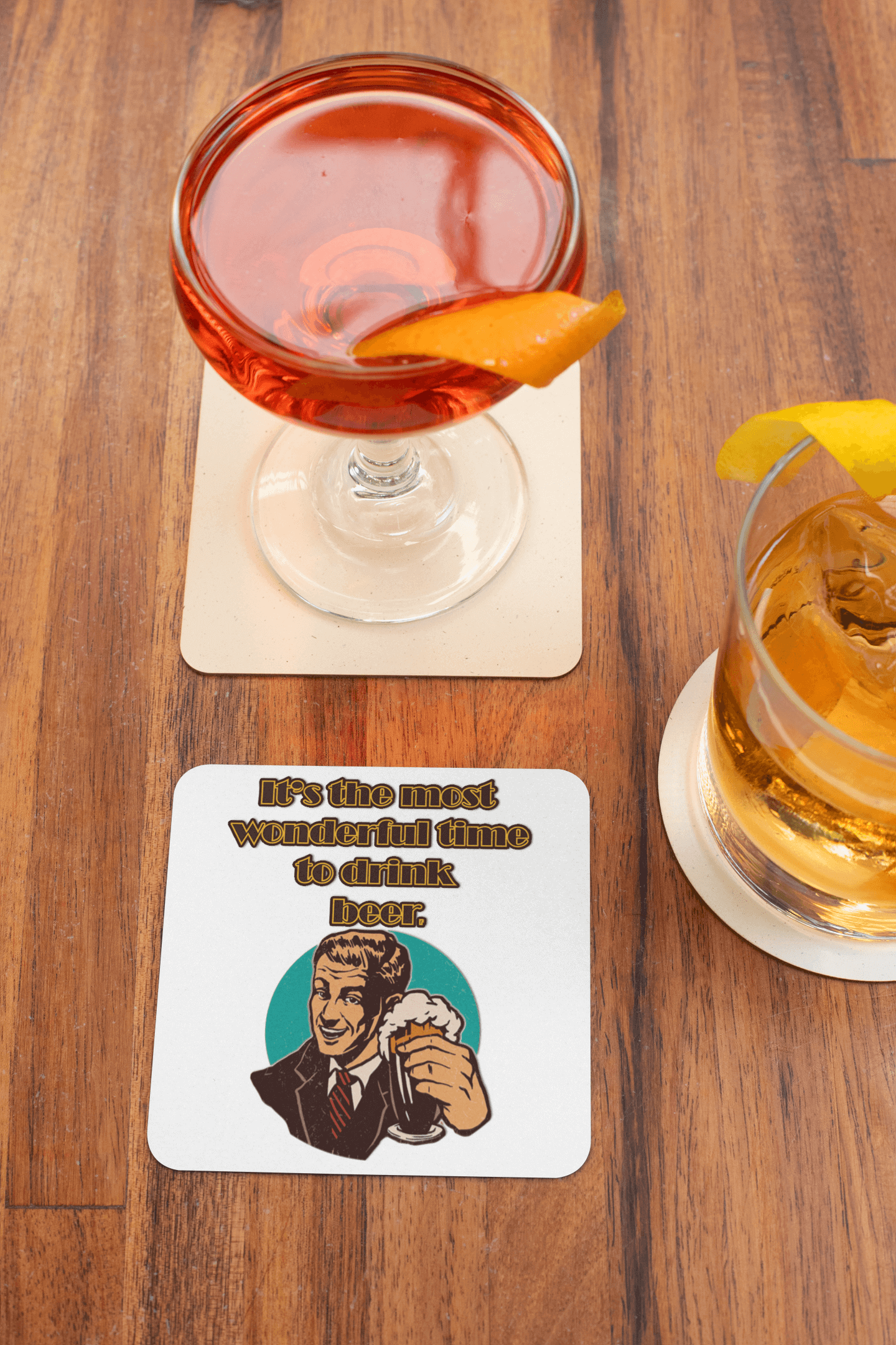 It's the most wonderful time to drink beer - Drink coaster adult beverage adulting alcohol alcoholic beverage American Made beer beer o clock drink beer hops Made In America made in USA retro