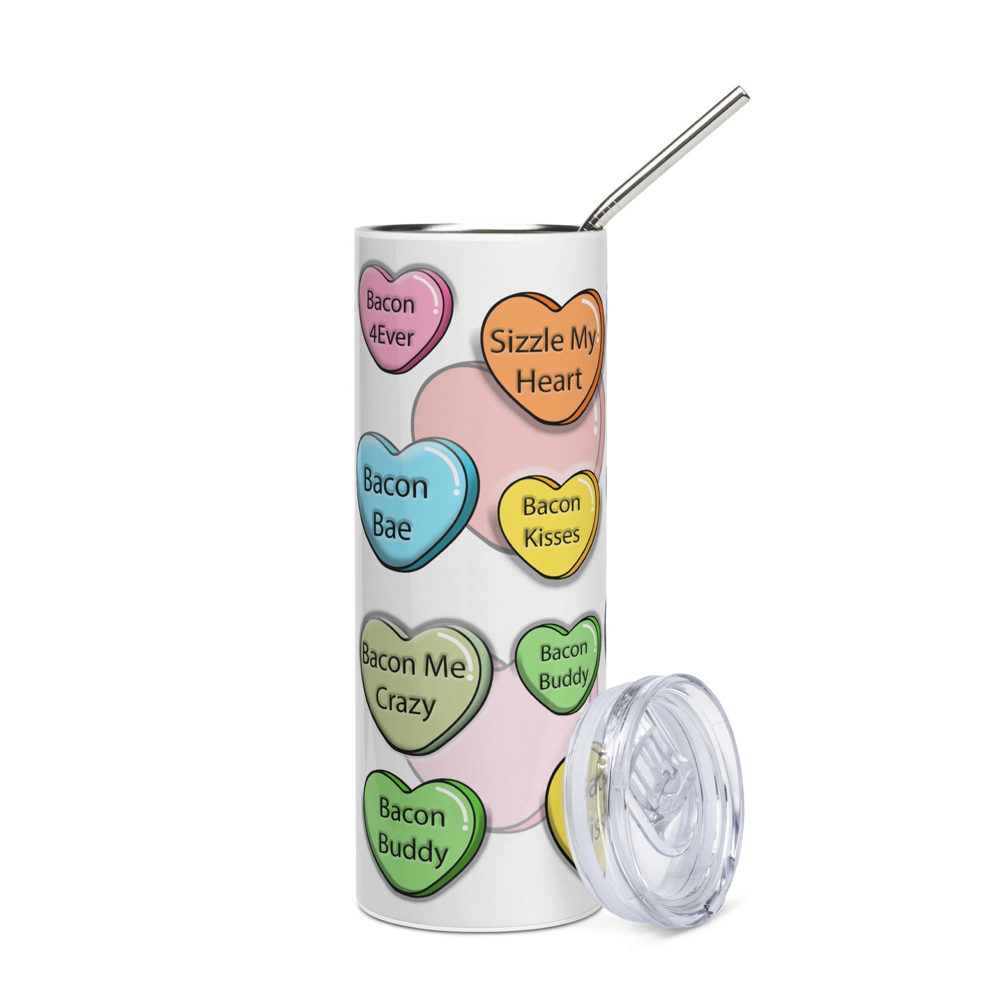 Bacon Lovers 20 ounce stainless steel double-wall vacuum insulation tumbler All bacon bacon lover bacon nation carnivore bacon Conversation heart coworker gift FB funny Funny Gifts funny mothers day gift for her Gift For Her Him mothers day gift stocking stuffer Valentines Day