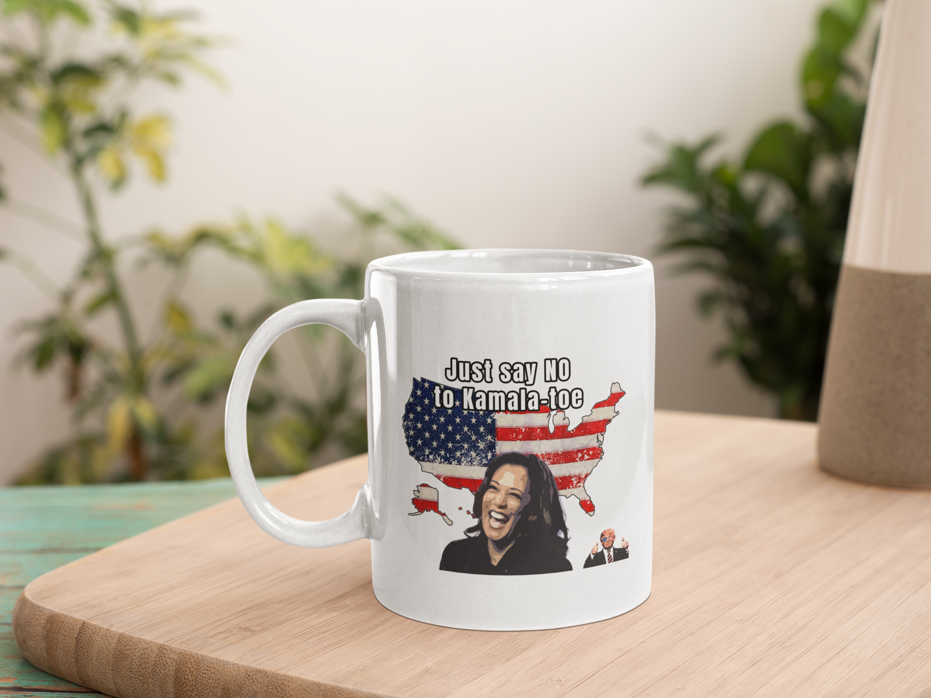 Just say no to Kamala Toe White glossy mug All Caffeine Camel Toe Coffee Time Election FB Harris Java Kamala Mocha
