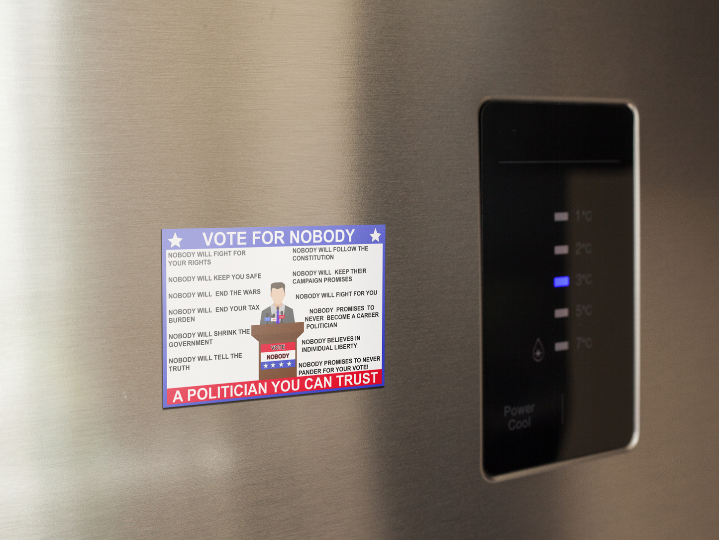 Vote for nobody a politician you can trust refrigerator magnet, fridge magnet All family FB Fridge magnet funny gift for mom gift for wife Handmade Kitchen decor magnet Magnetic clip Magnetic photo holder Modern design Note holder Office accessory Reminder board Shopping list Strong magnet Unique gift