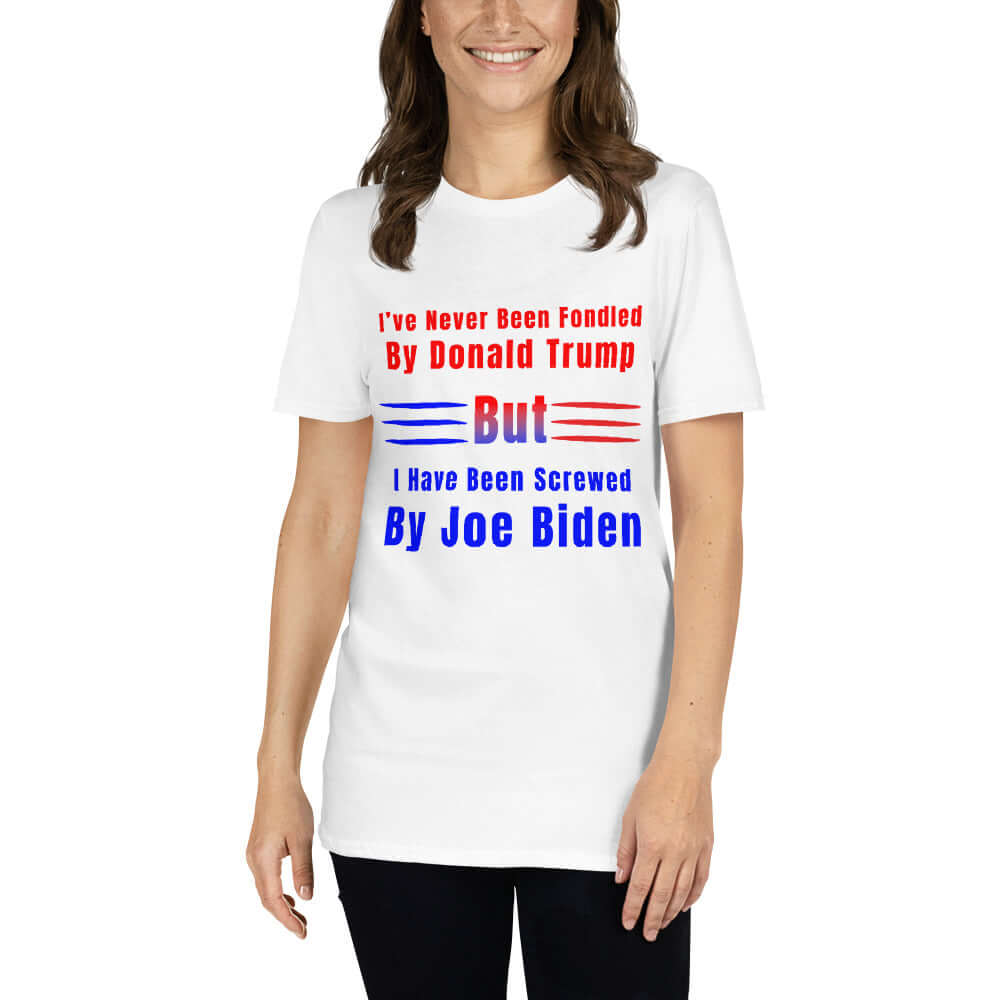 Screwed by Joe Biden - Short-Sleeve Unisex T-Shirt biden bidens america dads day Fahters day gift for dad gift for grandpa gift for her gift for him gift for husband gift for sister gift for wife hand made Handmade horrible designs horribledesigns liberal tears made in USA maga moms day moms gift small business super dad Trump Unique gift