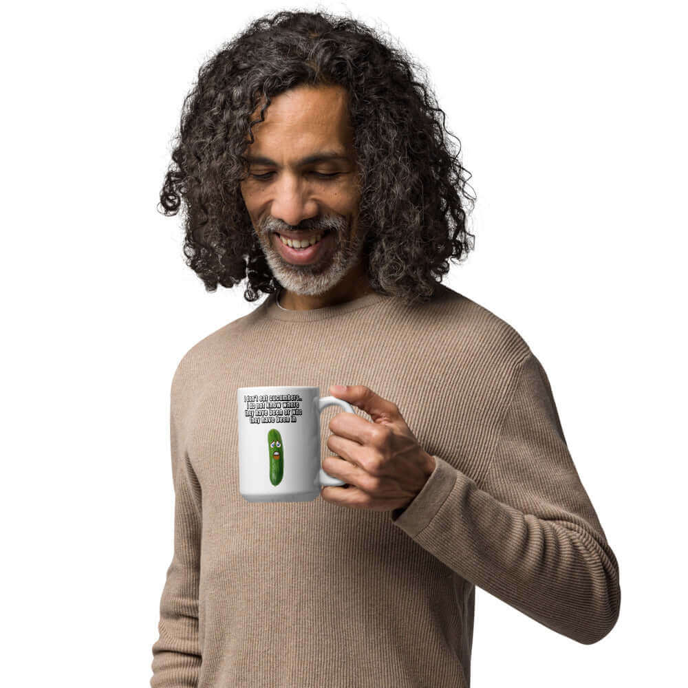 I do not eat cucumbers. I do not know where they have been or who they have been in - White glossy mug