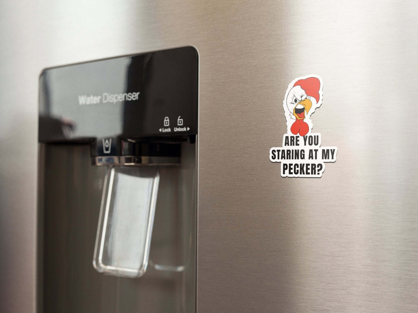 Are you staring at my Pecker - refrigerator magnet All bad design Chicken Cock dick FB fridge magnet funny magnet hand drawn horrible horrible designs magnet meat stick Pecker Penis refrigerator Rooster Stiicker Vinyl