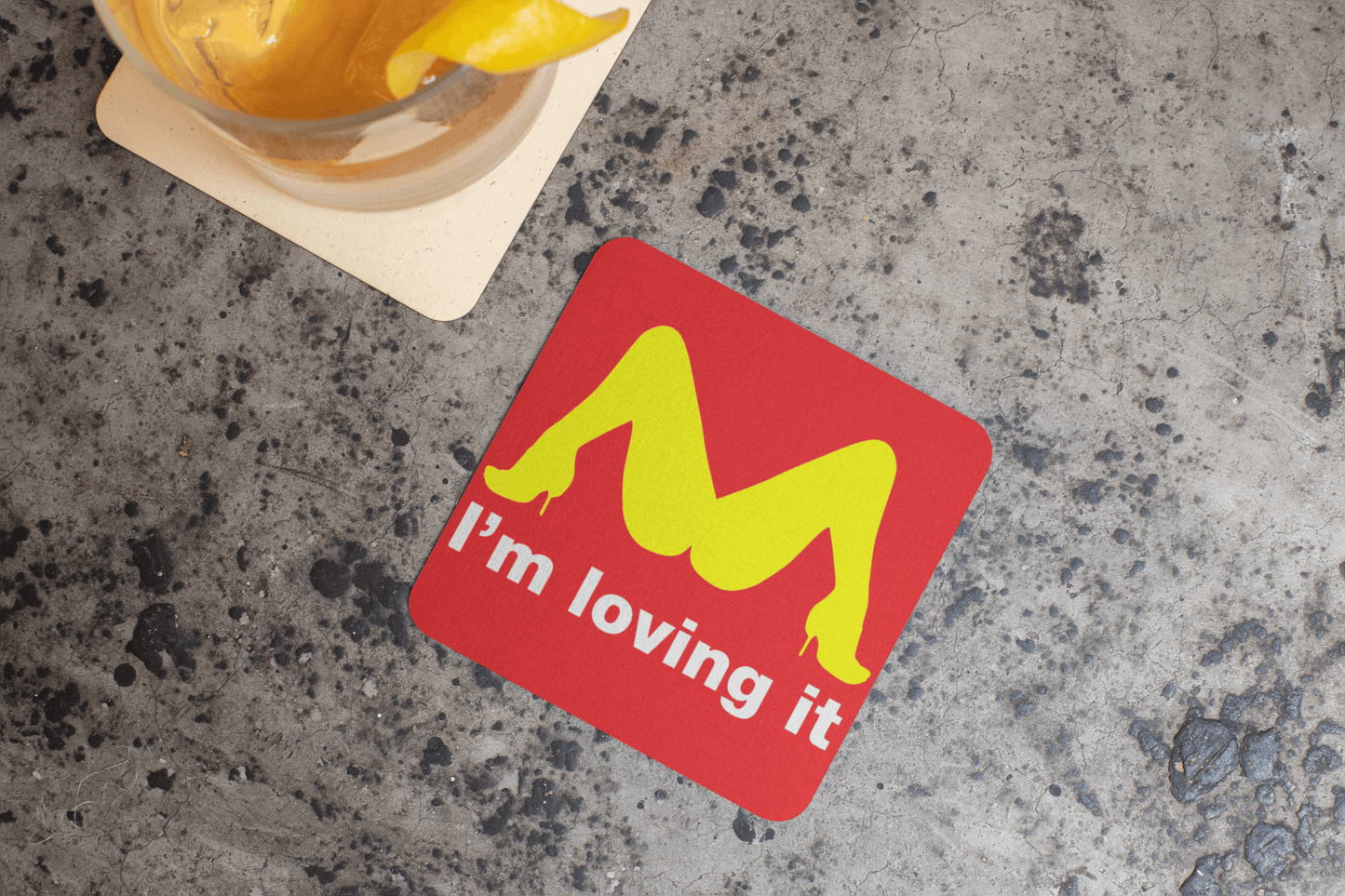 I'm Loving It - Drink coaster adult beverage adulting alcohol All American Made coaster FB Im loving it loving it Made In America made in USA muff muff diver