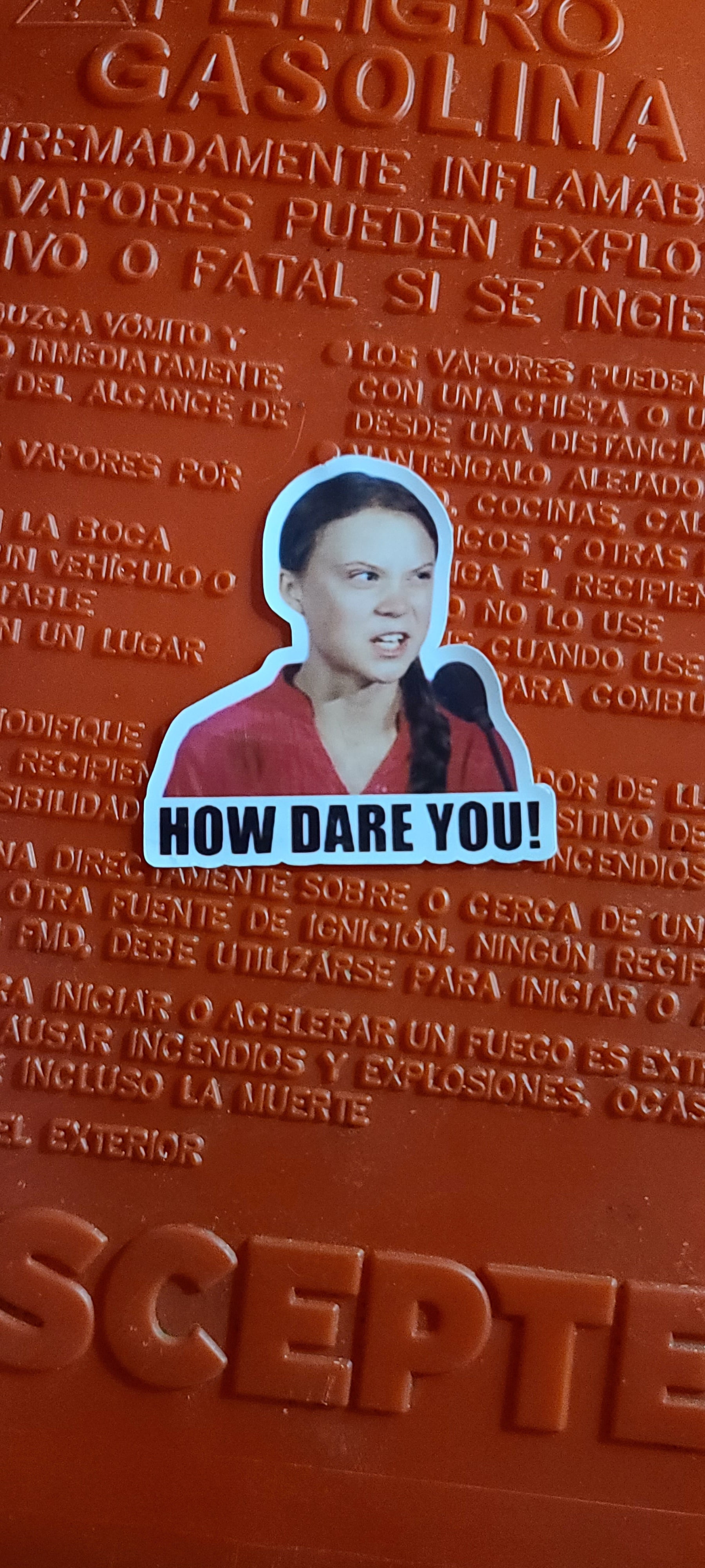 HOW DARE YOU - Sticker sheet - For your gas tank / gas can / lawn mower Climate Change Custom stickers Die cut stickers Gas engine Global Warming Graphic design stickers Greta Greta Sticker Greta Thurnburg gretta Gretta Sticker How Dare you how dare you sticker Kiss cut stickers Peel and stick stickers Sticker design Sticker printing Sticker sheets Vinyl stickers WEF World Economic Forum