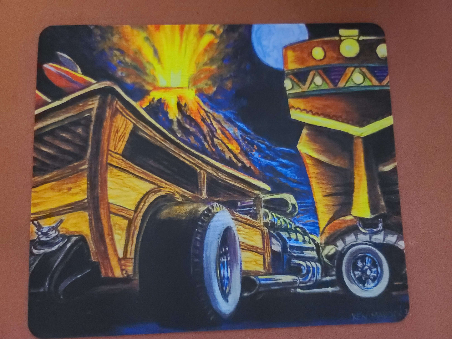 Surf Woody- MaddK Studio - Mouse pad MaddK Race Car Tiki Tiki art Tiki Bar Tiki Hut Tiki Island Tiki Lounge Tiki Painting Tiki Village Volcano