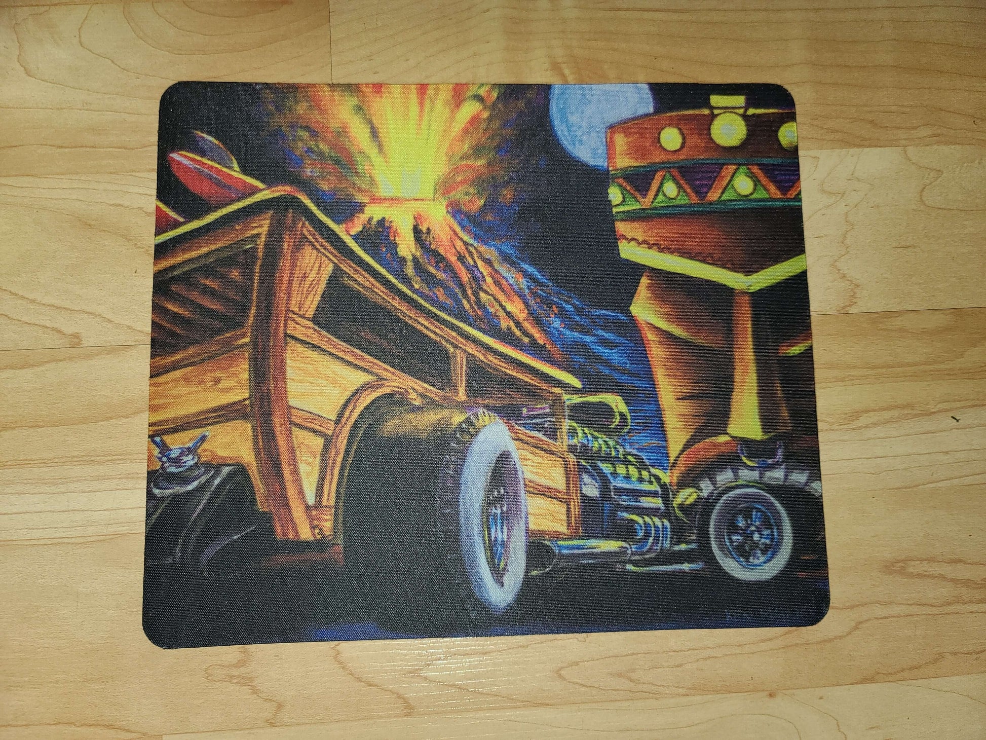 Surf Woody- MaddK Studio - Mouse pad MaddK Race Car Tiki Tiki art Tiki Bar Tiki Hut Tiki Island Tiki Lounge Tiki Painting Tiki Village Volcano