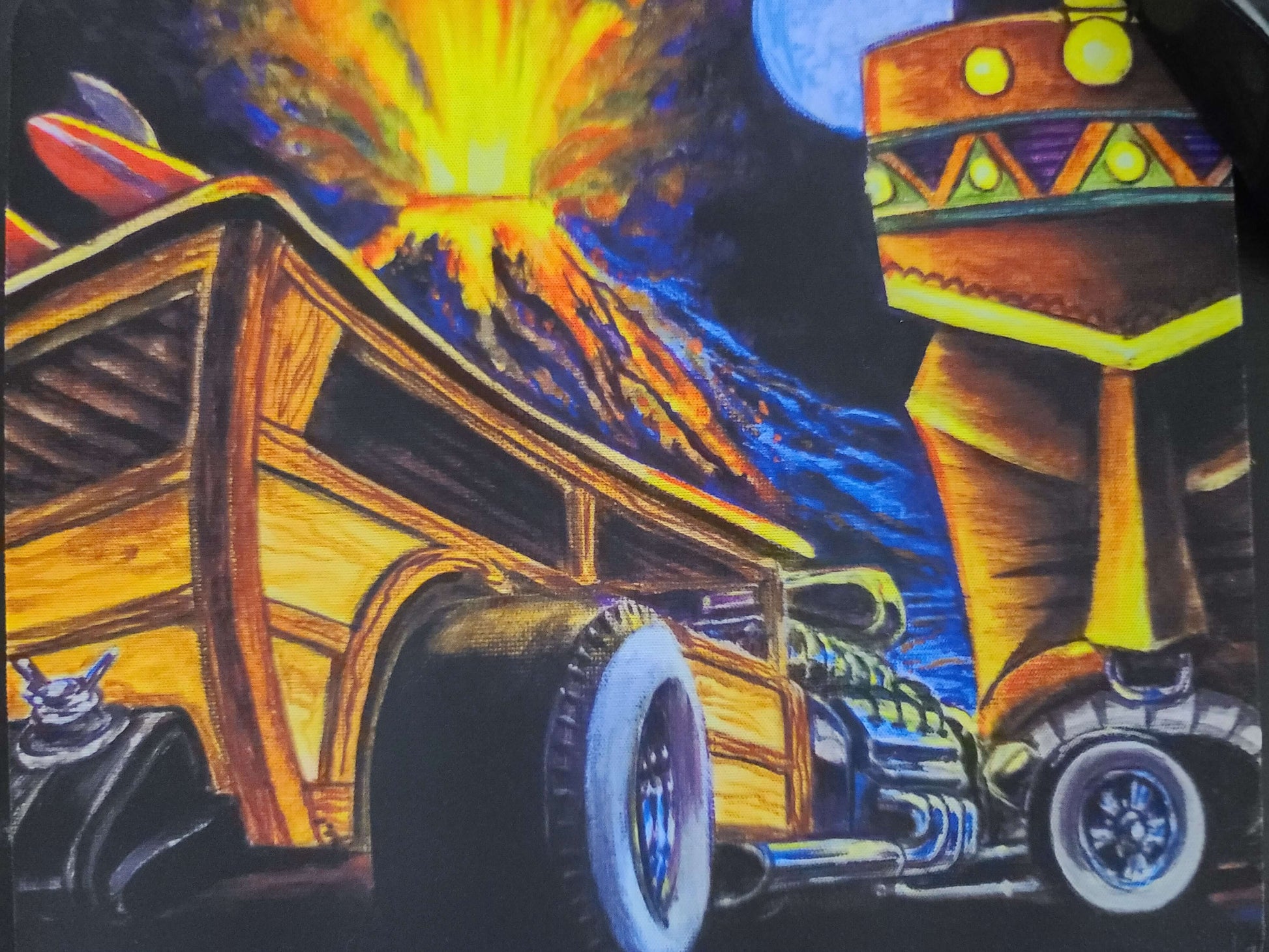 Surf Woody- MaddK Studio - Mouse pad MaddK Race Car Tiki Tiki art Tiki Bar Tiki Hut Tiki Island Tiki Lounge Tiki Painting Tiki Village Volcano