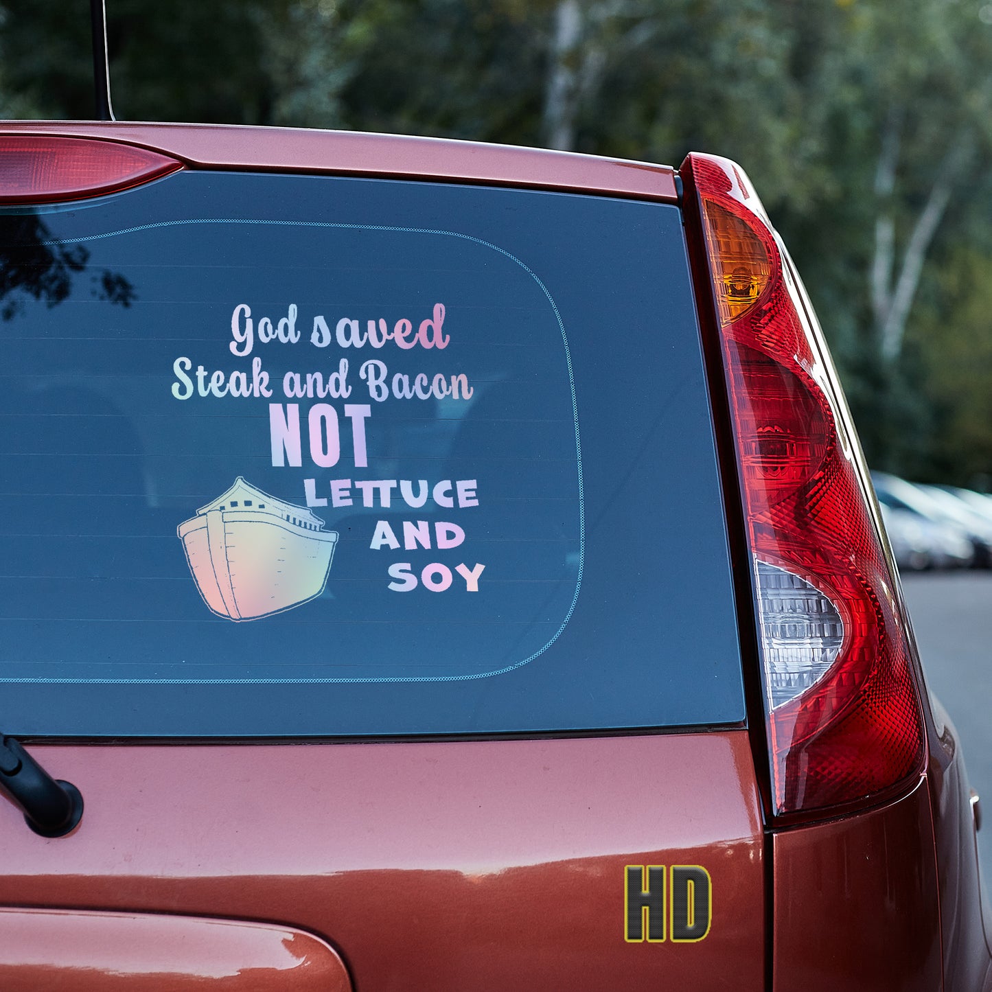 God saved steak and bacon not lettuce and soy Vinyl decal All ark carnivore carnivore bacon carnivore diet Carnivore WOE decal stickers Decals for cars Decals for Trucks decals for tumblers FB keto keto diet Ketogenic minivan sticker Noah save the kids steak SUV decals truck decals window decal car Window decals window decor