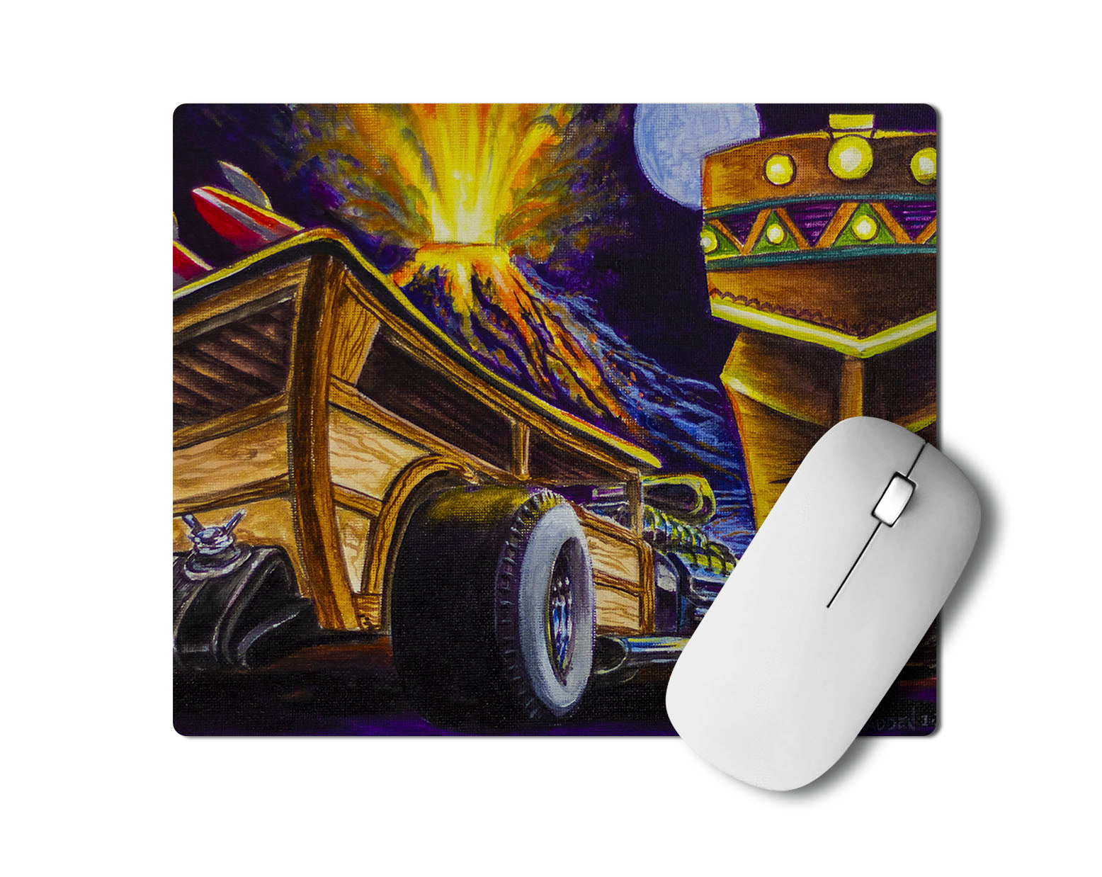 Surf Woody- MaddK Studio - Mouse pad MaddK Race Car Tiki Tiki art Tiki Bar Tiki Hut Tiki Island Tiki Lounge Tiki Painting Tiki Village Volcano