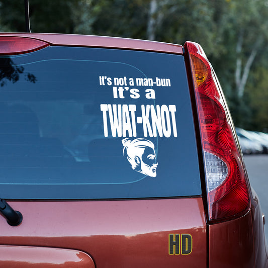 It's not a man-bun it's a twat-knot vinyl decal All decal stickers Decals for cars Decals for Trucks decals for tumblers FB man-bun manbun SUV decals truck decals twat twat-knot window decal car Window decals window decor