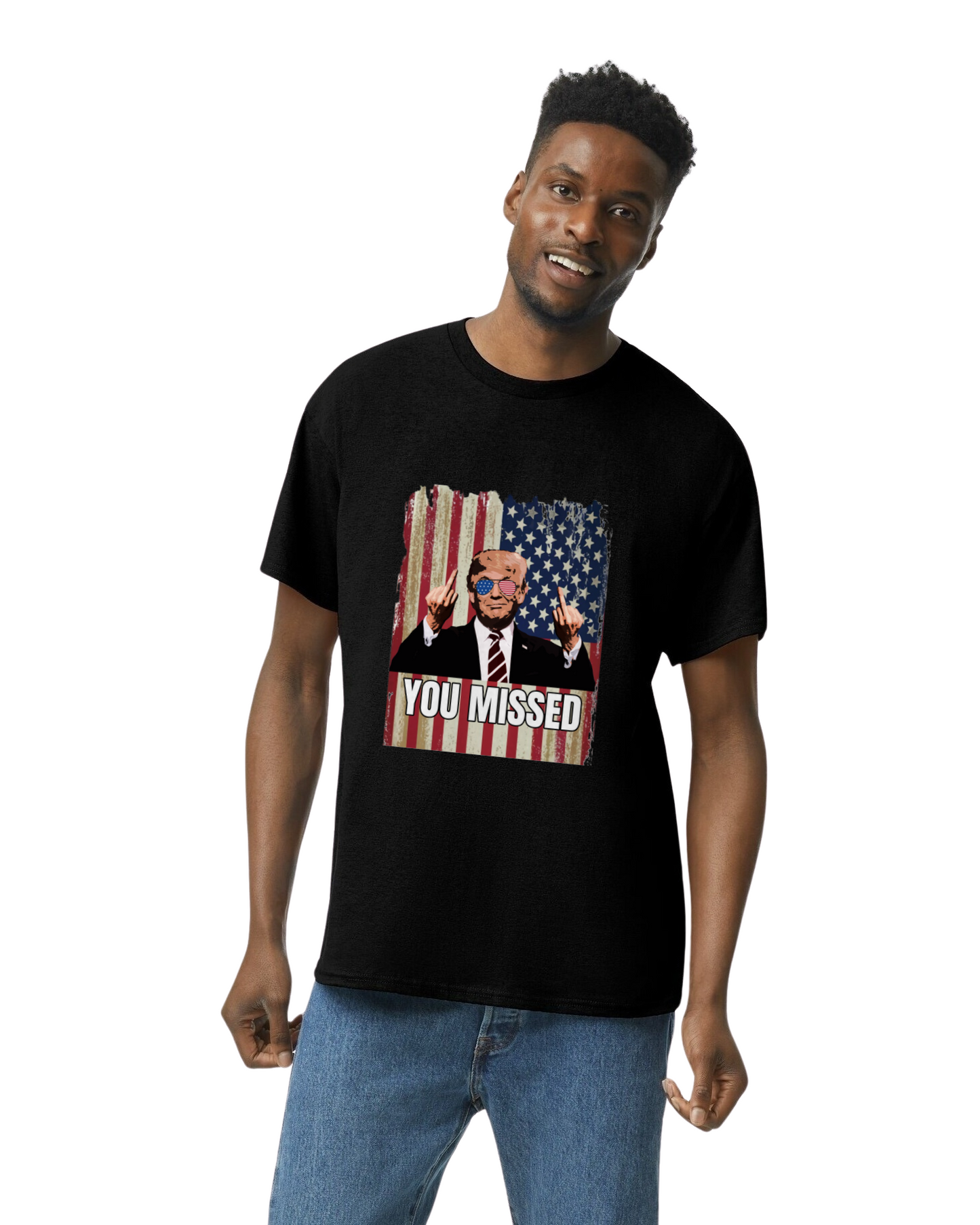 Trump you missed me middle fingers up unisex T-Shirt Christmas gift dads day gift gift for dad gift for grandpa gift for her gift for him gift for mom gift for sister gift for wife Lincoln Continental maga moms gift Panther Trump Trump 2024 Unique gift