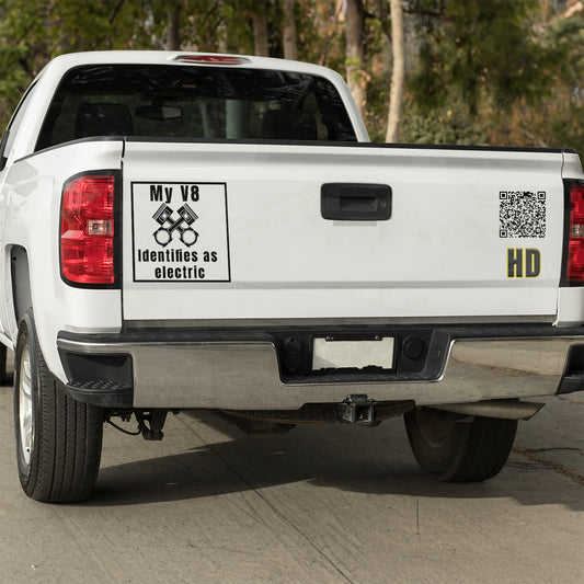 My V8 identifies as electric Vinyl decal All Anti-EV decal stickers Decals for cars Decals for Trucks EV FB minivan sticker SUV decals tesla truck decals window decal car Window decals window decor