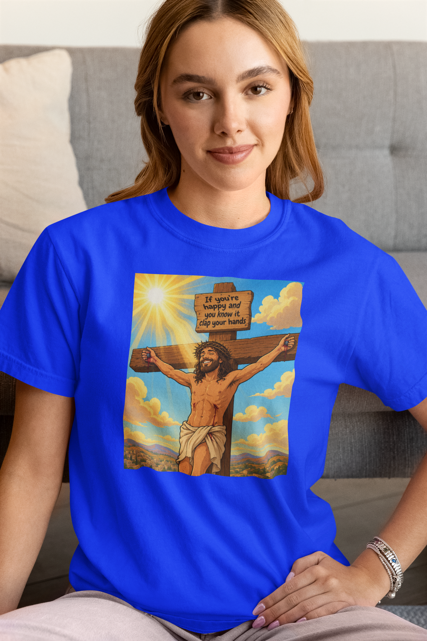 If you're happy and you know it clap your hands unisex T-Shirt Christmas gift Fathers Day Shirt funny shirt gift for dad gift for grandpa gift for mom gift for wife jesus jesus meme Offensive raunchy T-Shirt Unique gift
